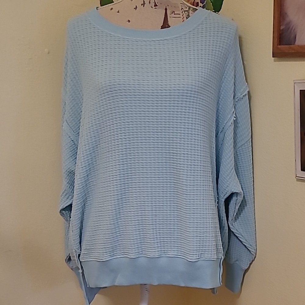 Pale aqua Waffle Knit Sweater